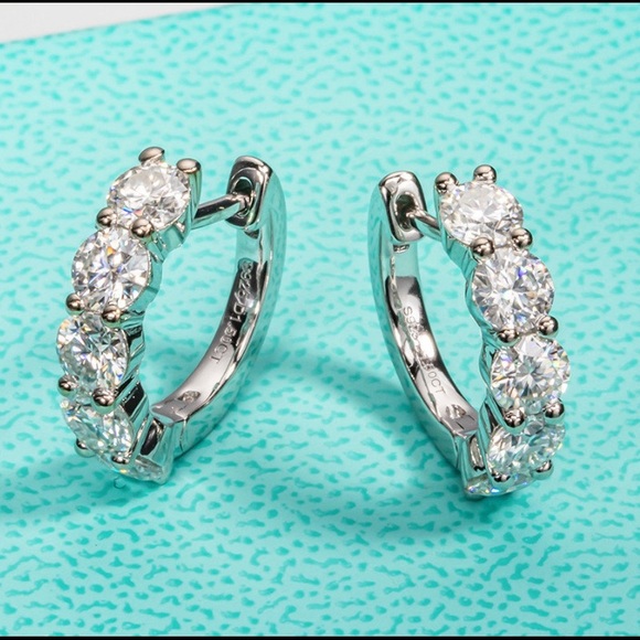 Moissanite Real 14k Gold & 925 Silver Small Huggie Hoop  Certified 3Ct Colorless Moissanite Huggies 14K gold Over Solid 925 Earrings